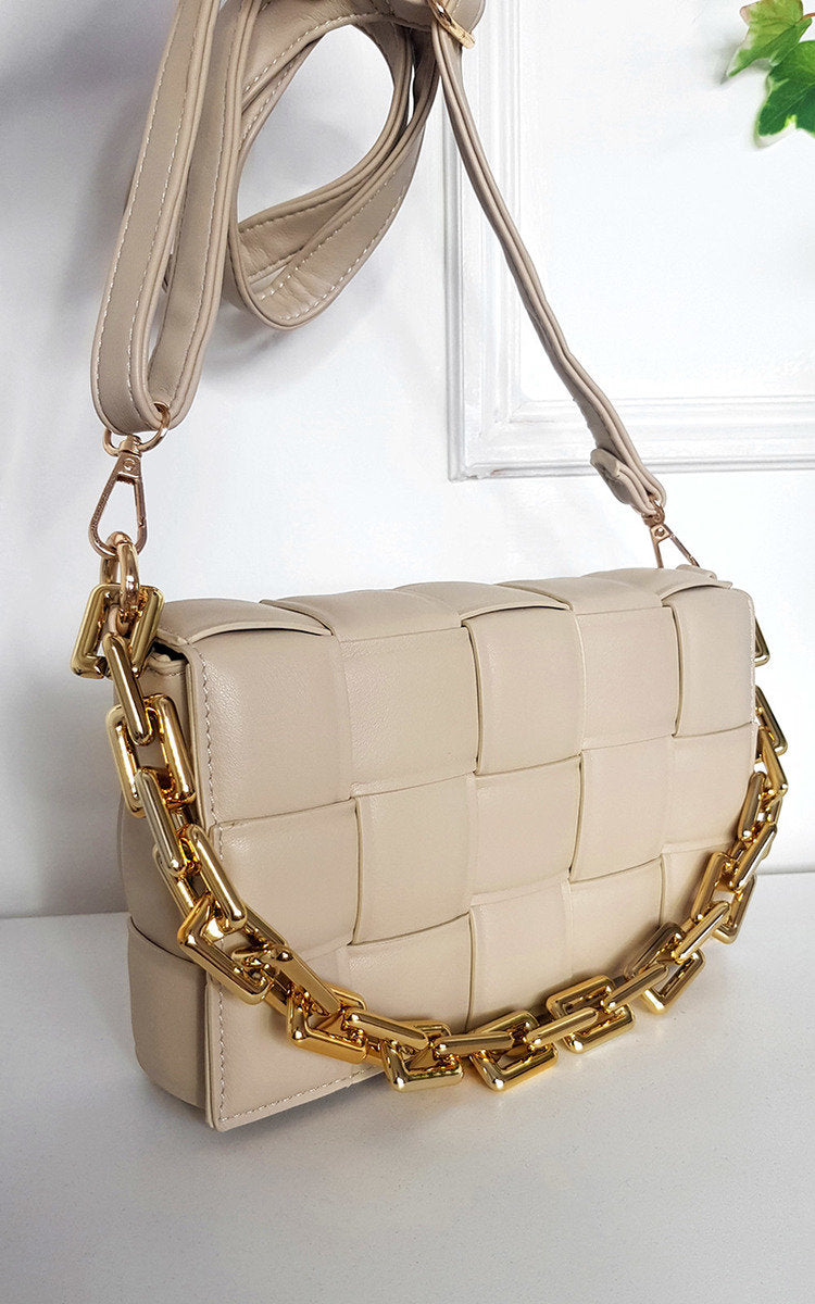 Serena Padded Faux Leather Shoulder Bag With Chain