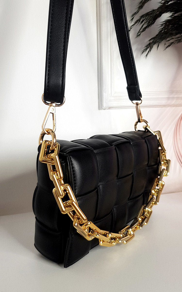 Serena Padded Faux Leather Shoulder Bag With Chain