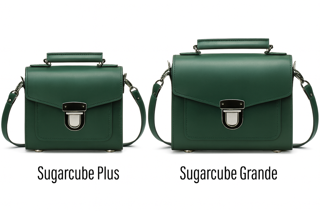 Zatchels Ivy Green Sugarcube handbag size guide view