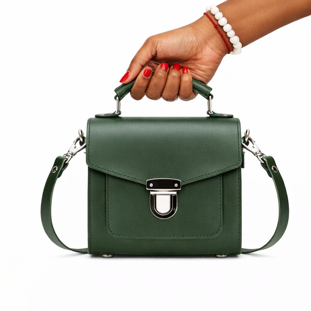 Zatchels Ivy Green Sugarcube handbag model view