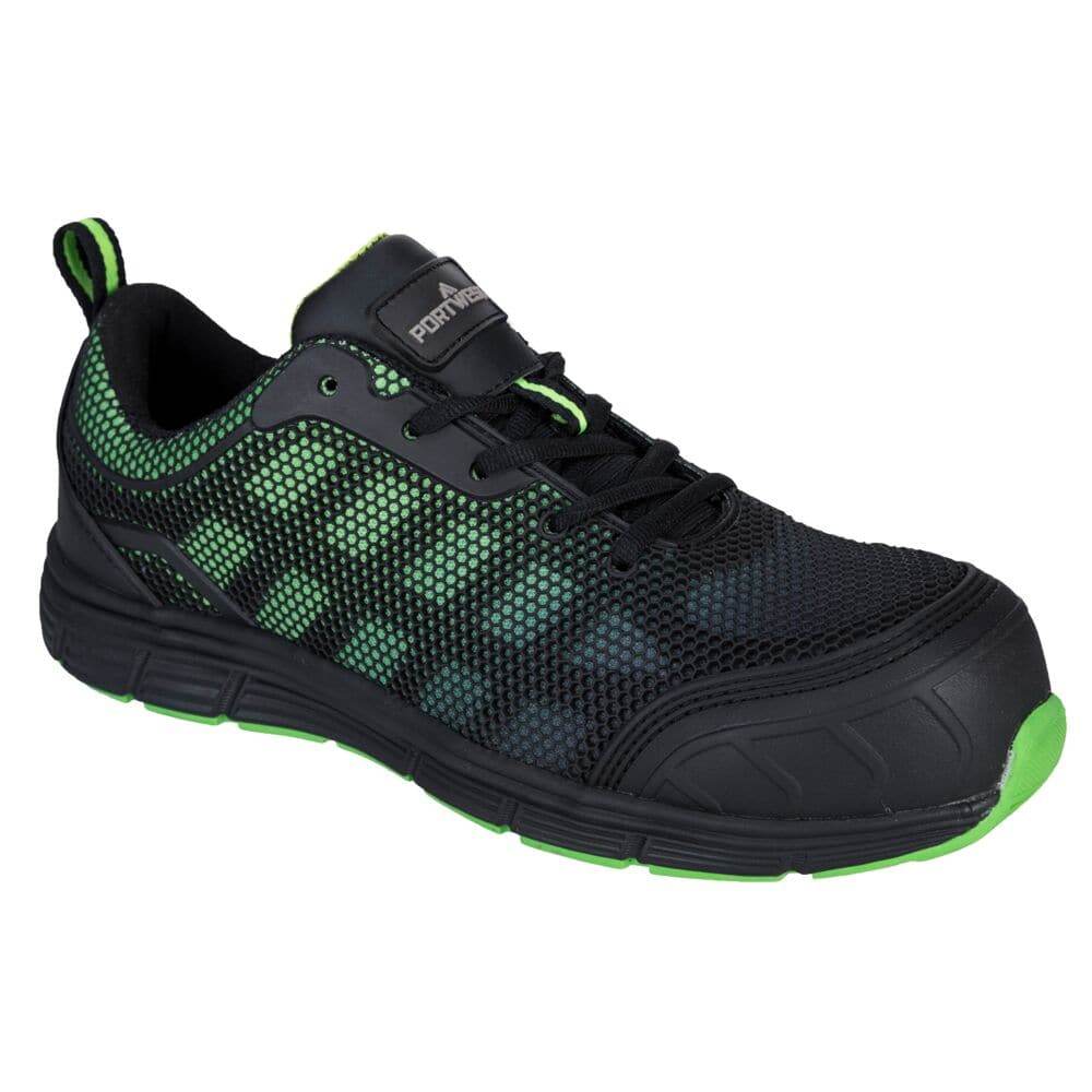 Portwest FT35 Composite Textile Safety Trainers S1PS FO SR Black / Green / Black / Red