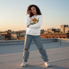 Latina woman wearing a white its ok to be different autism awareness giraffe sweatshirt.