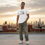 Latino man wearing a white autism awareness t-shirt.