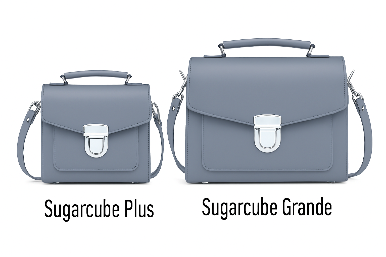 Zatchels Lilac Grey Sugarcube handbag size guide view