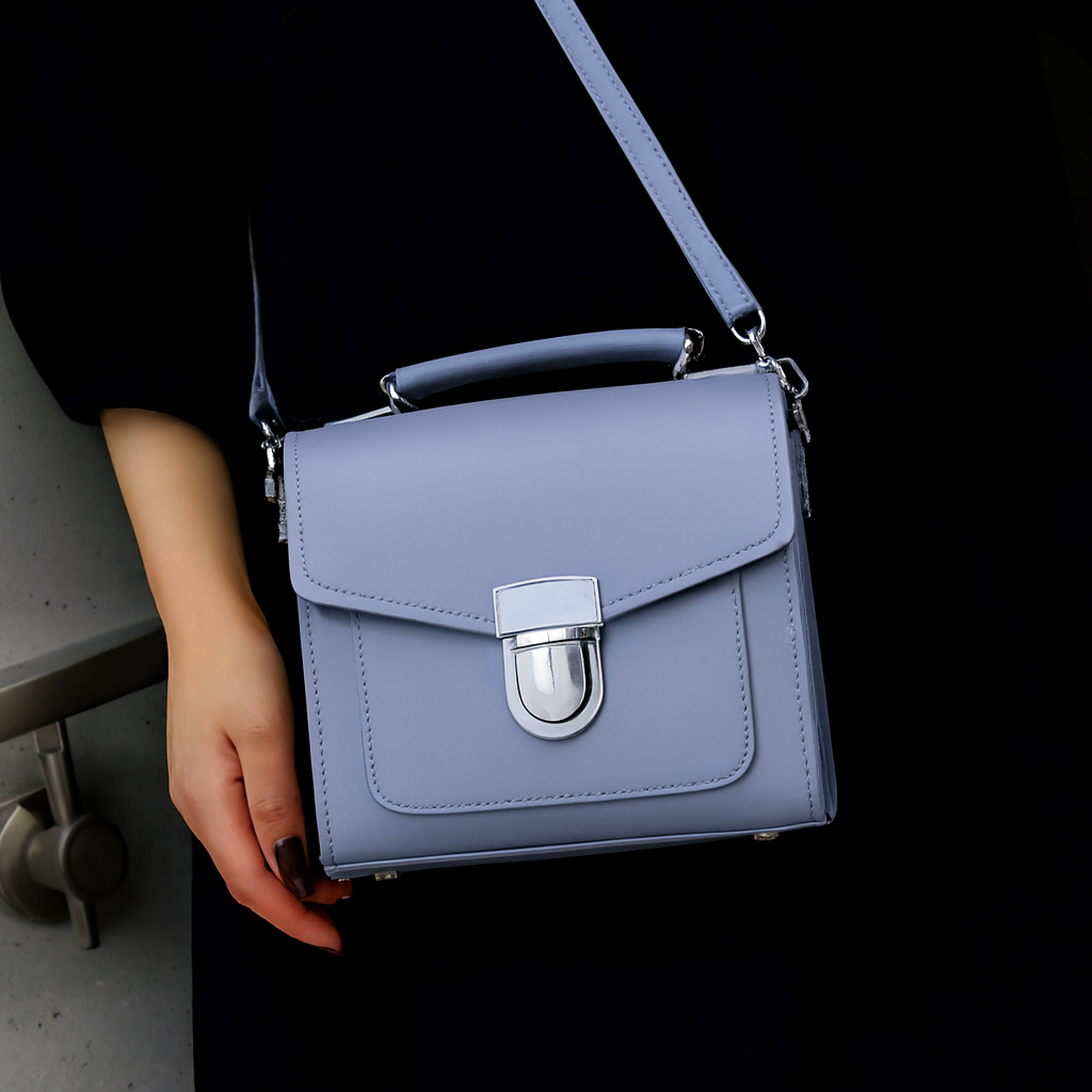 Zatchels Lilac Grey Sugarcube handbag model view
