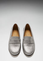 Hugs & Co Womens Penny Loafers Leather Sole Titanium Metallic Leather