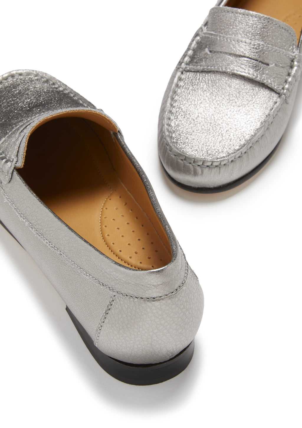Hugs & Co Womens Penny Loafers Leather Sole Titanium Metallic Leather