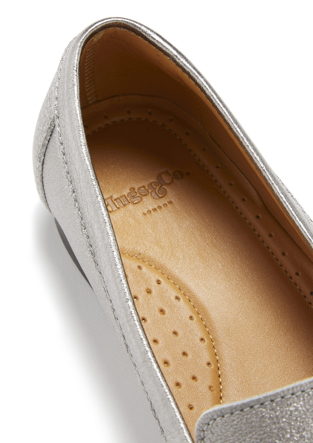 Hugs & Co Womens Penny Loafers Leather Sole Titanium Metallic Leather