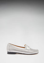 Hugs & Co Womens Penny Loafers Leather Sole Titanium Metallic Leather