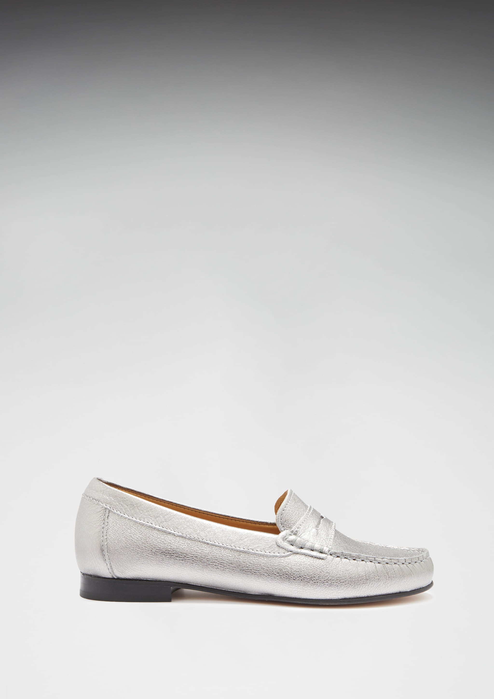 Hugs & Co Womens Penny Loafers Leather Sole Titanium Metallic Leather