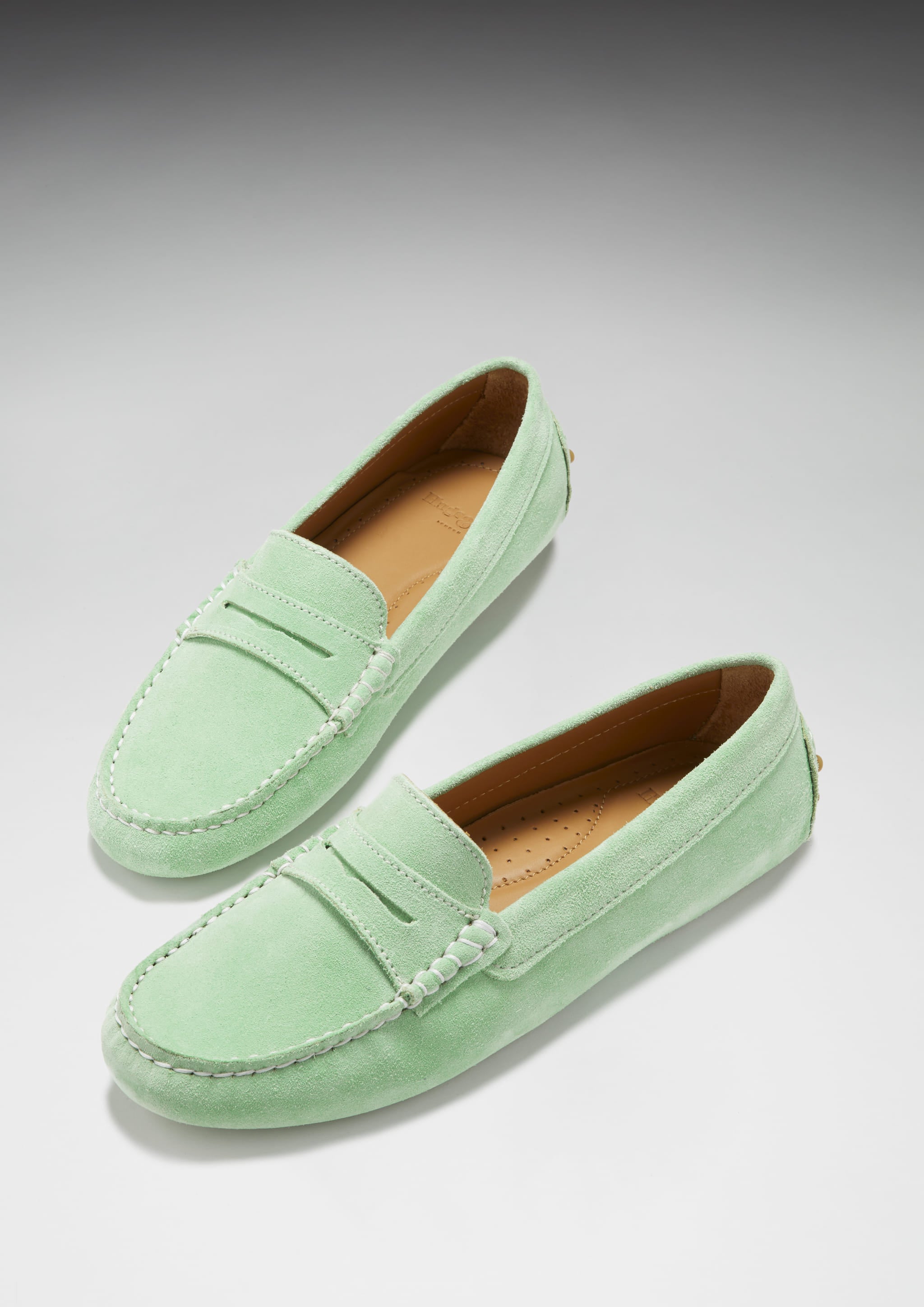 Hugs & Co Womens Penny Driving Loafers Lagoon Green Suede