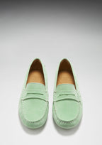 Hugs & Co Womens Penny Driving Loafers Lagoon Green Suede