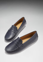 Hugs & Co Womens Penny Driving Loafers Navy Blue Leather