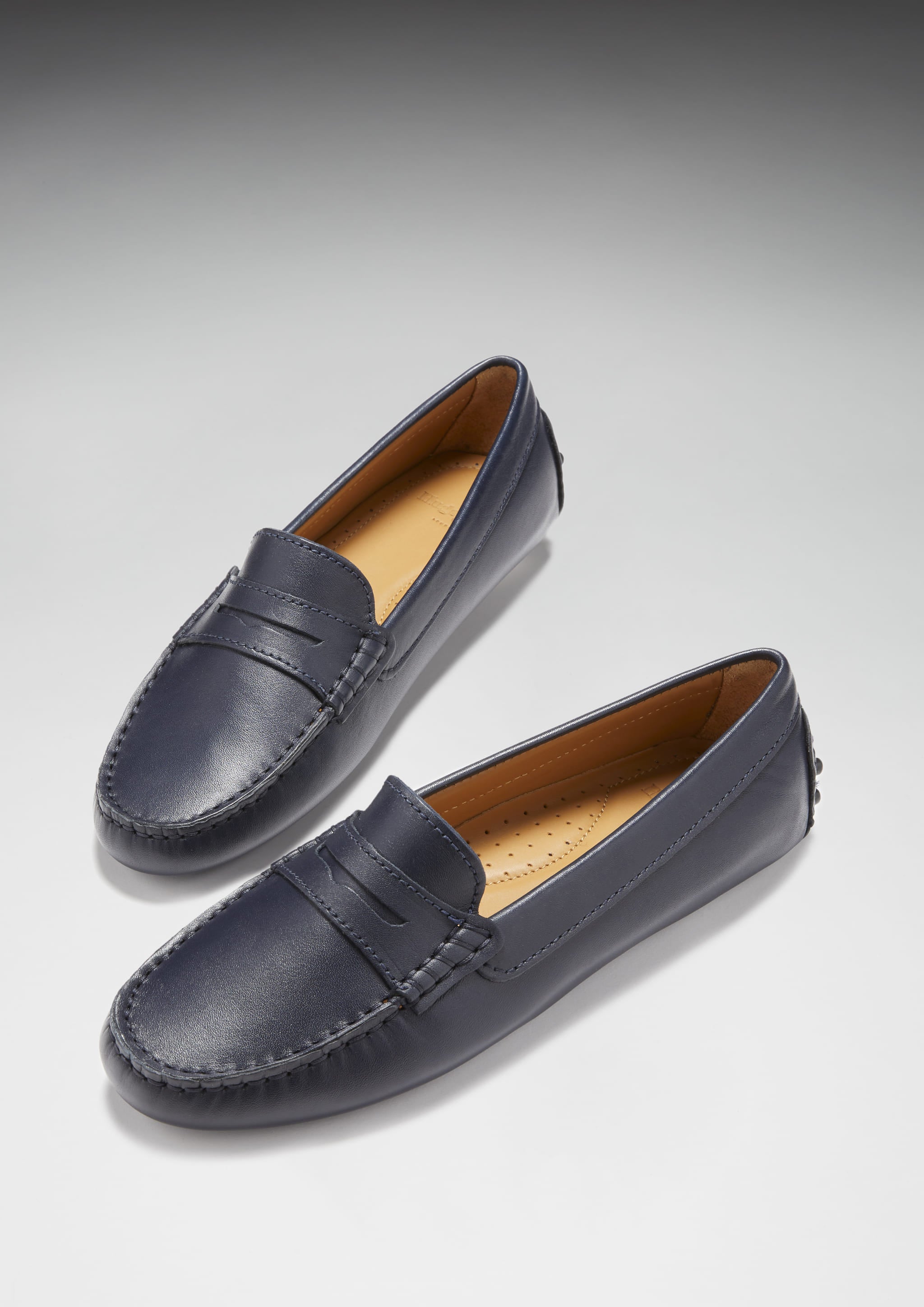 Hugs & Co Womens Penny Driving Loafers Navy Blue Leather
