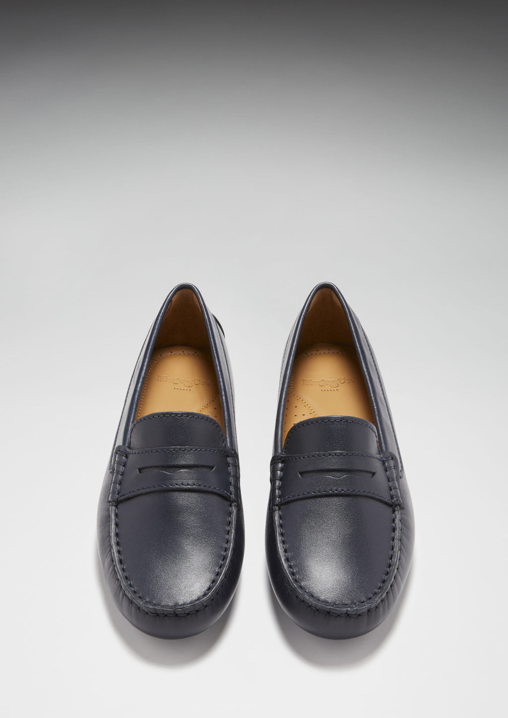 Hugs & Co Womens Penny Driving Loafers Navy Blue Leather