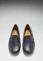 Hugs & Co Womens Penny Driving Loafers Navy Blue Leather