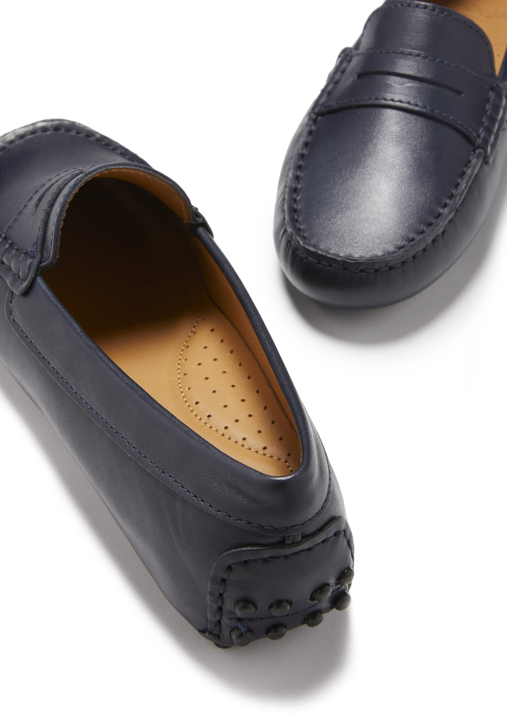 Hugs & Co Womens Penny Driving Loafers Navy Blue Leather
