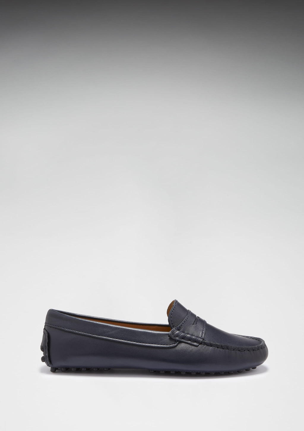 Hugs & Co Womens Penny Driving Loafers Navy Blue Leather