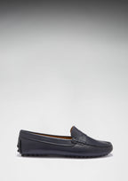Hugs & Co Womens Penny Driving Loafers Navy Blue Leather
