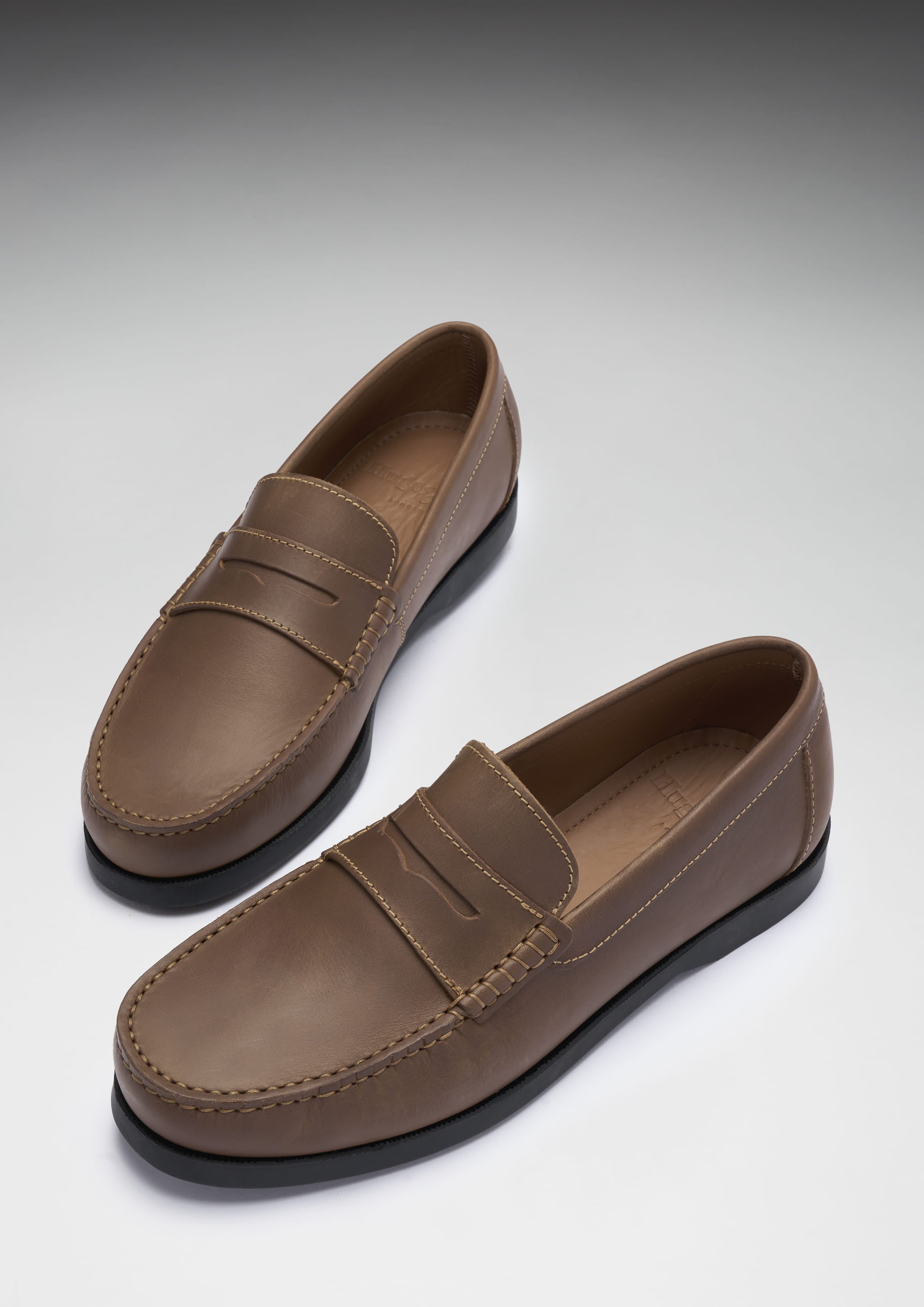 Hugs & Co Mens Boat Loafers Light Brown Leather