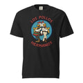 Front view of a black T-shirt featuring two cartoon chickens in a blue emblem, with “LOS POLLOS HERMANOS” lettering.