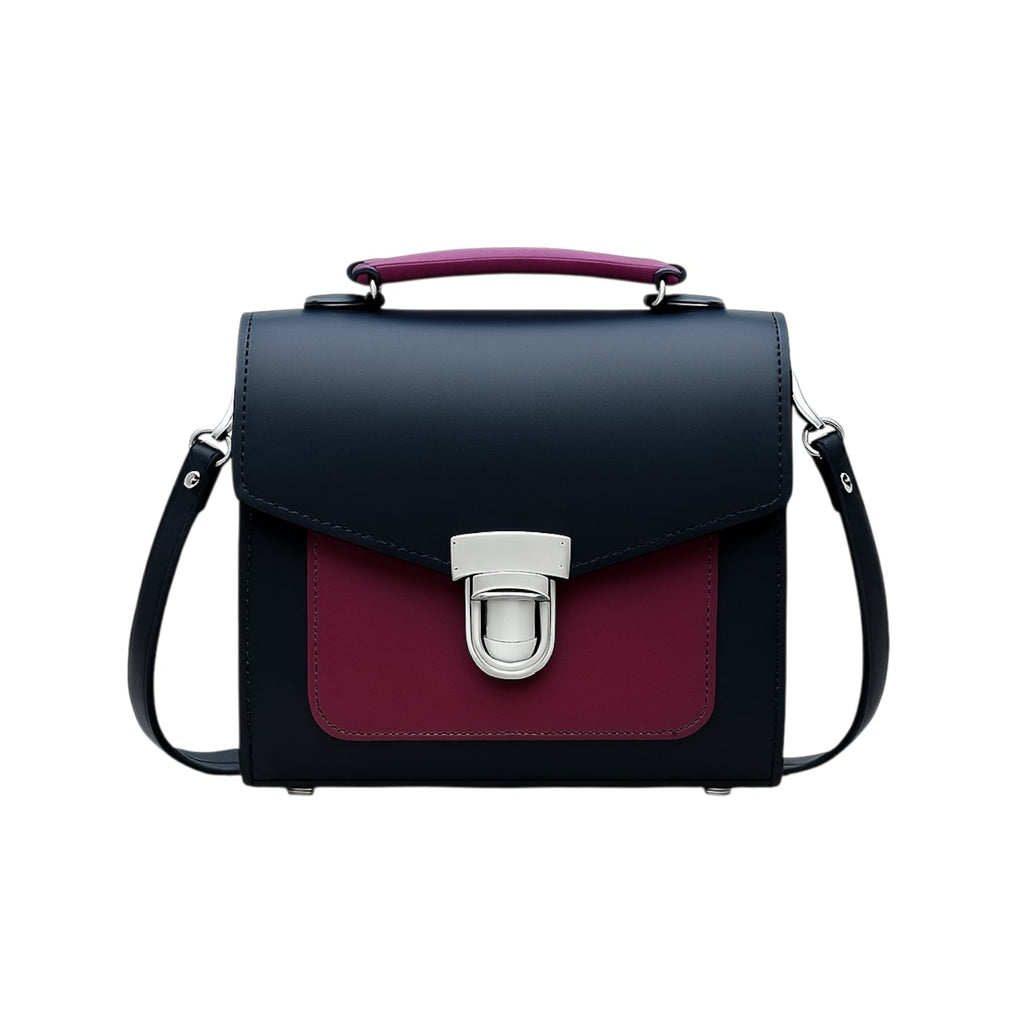 Zatchels Black Magenta Two Tone Sugarcube Leather Handbag front view