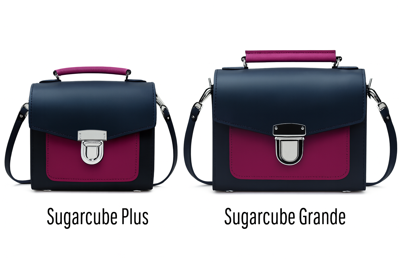 Zatchels Black Magenta Sugarcube handbag size guide view