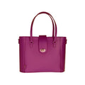 Purple handbag with a gold clasp on a white background