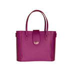 Purple handbag with a gold clasp on a white background