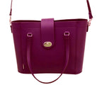 Purple handbag with a gold clasp on a white background
