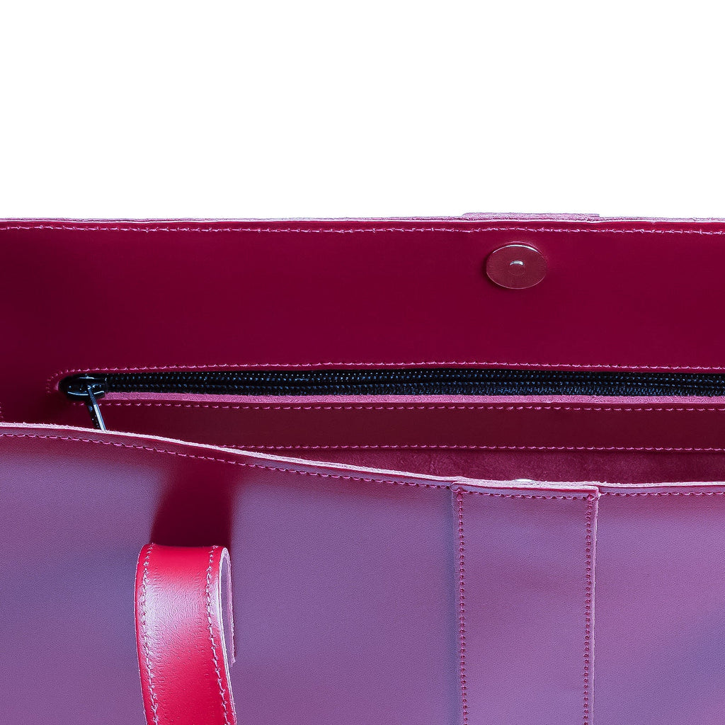 Zatchels Magenta leather shopper bag inside view