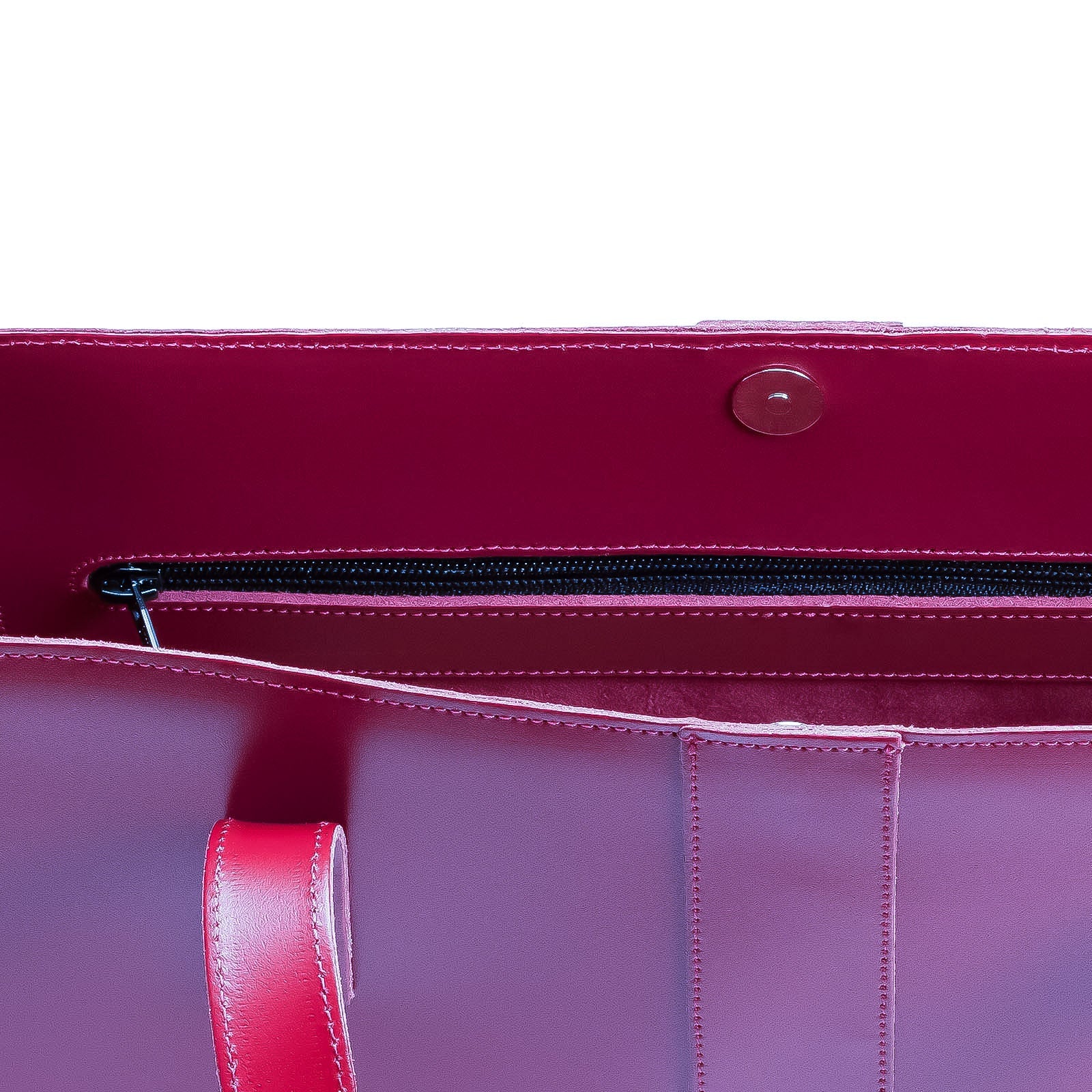 Zatchels Magenta leather shopper bag inside view