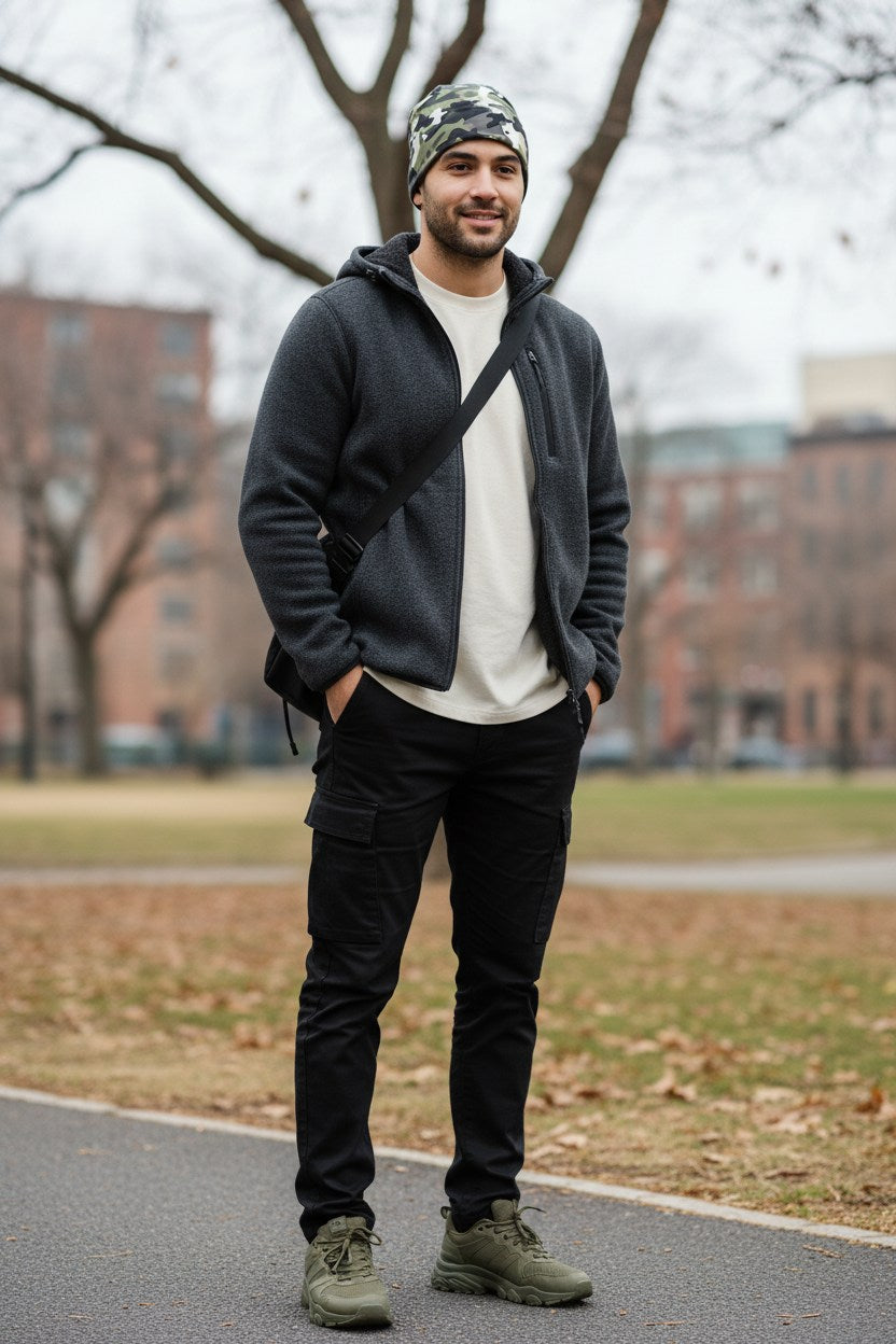 Urban Black Camo Adventure Beanie - Double-Layered Outdoor Streetwear by StayClothed.com