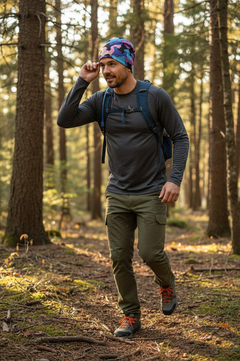 Cyan Pink Camo Adventure Beanie - Double-Layered Outdoor Streetwear by StayClothed.com