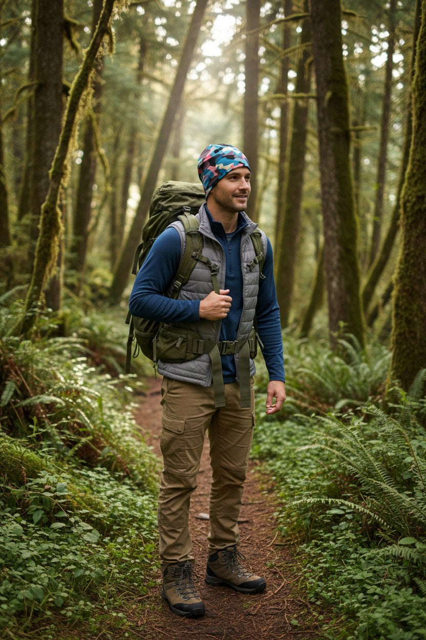 Blue Pink Camo Adventure Beanie - Double-Layered Outdoor Streetwear by StayClothed.com