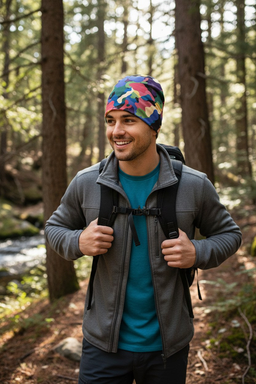 Rainbow Multi Camo Adventure Beanie - Double-Layered Outdoor Streetwear by StayClothed.com