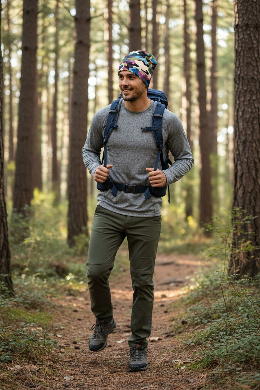 Vibrant Multi Camo Adventure Beanie - Double-Layered Outdoor Streetwear by StayClothed.com