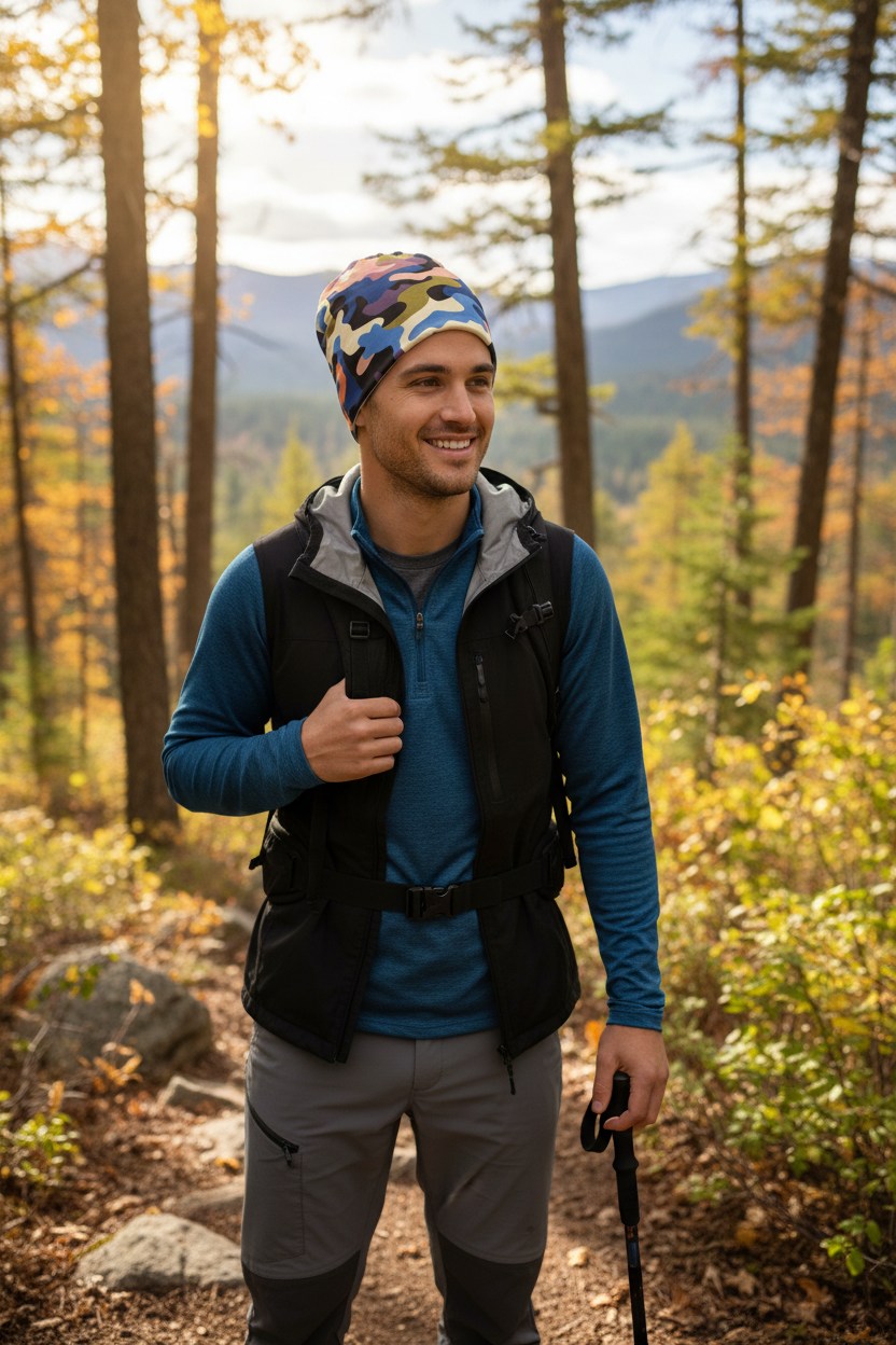 Blue Purple Camo Adventure Beanie - Double-Layered Outdoor Streetwear by StayClothed.com