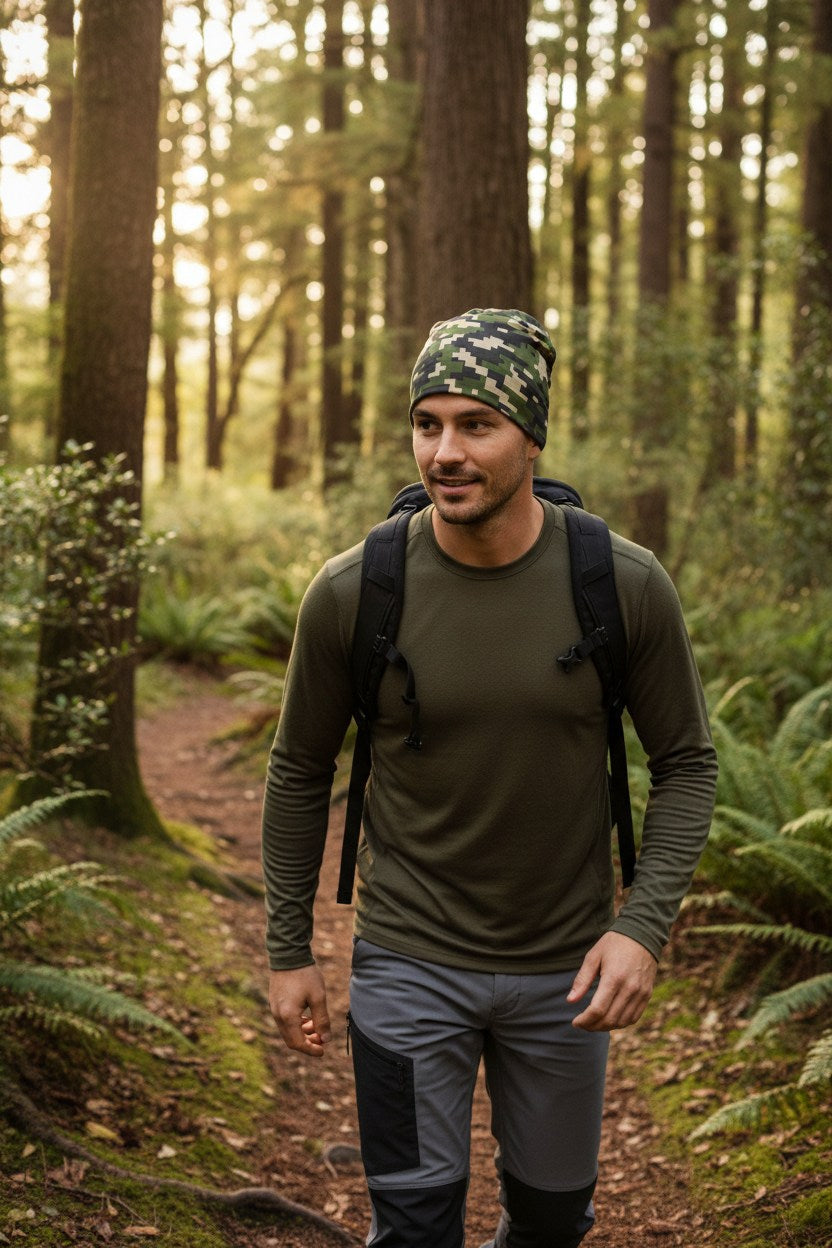 Pixel Woodland Camo Adventure Beanie - Double-Layered Outdoor Streetwear by StayClothed.com