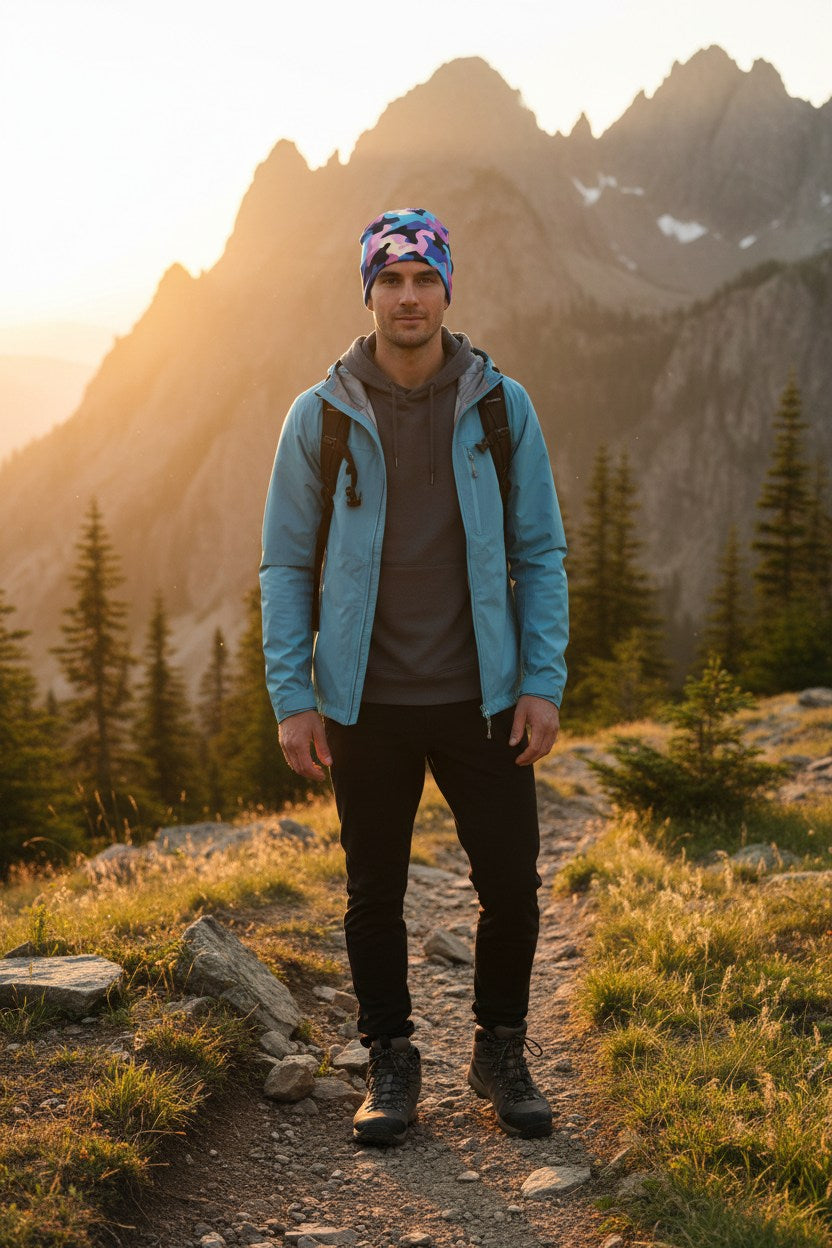 Cyan Pink Camo Adventure Beanie - Double-Layered Outdoor Streetwear by StayClothed.com