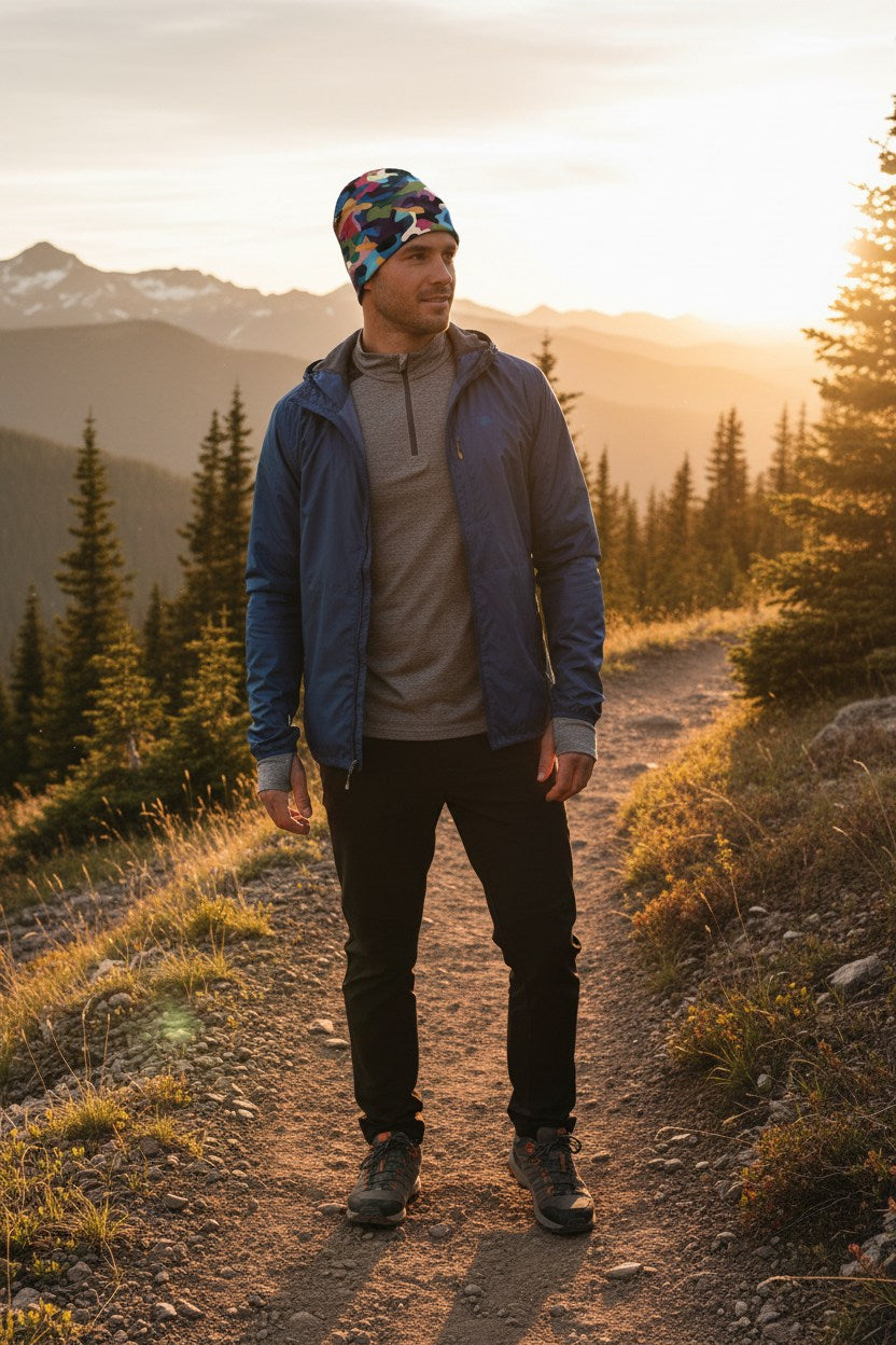 Vibrant Multi Camo Adventure Beanie - Double-Layered Outdoor Streetwear by StayClothed.com