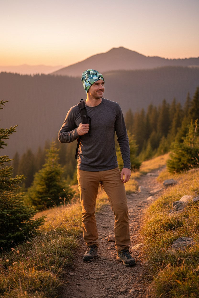 Ocean Green Camo Adventure Beanie - Double-Layered Outdoor Streetwear by StayClothed.com