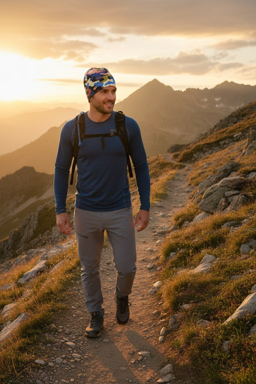 Blue Purple Camo Adventure Beanie - Double-Layered Outdoor Streetwear by StayClothed.com