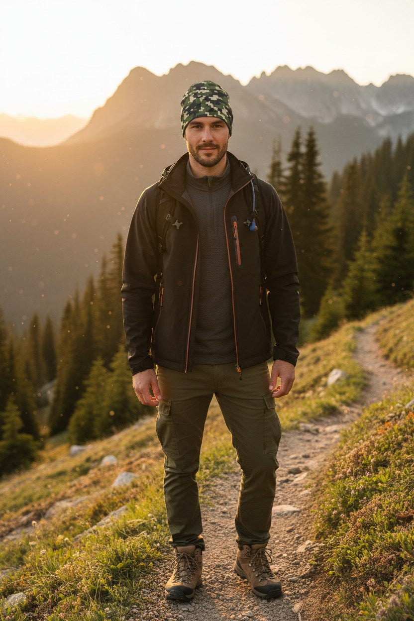 Pixel Woodland Camo Adventure Beanie - Double-Layered Outdoor Streetwear by StayClothed.com