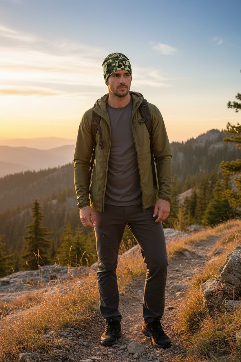 Digital Tan Camo Adventure Beanie - Double-Layered Outdoor Streetwear by StayClothed.com