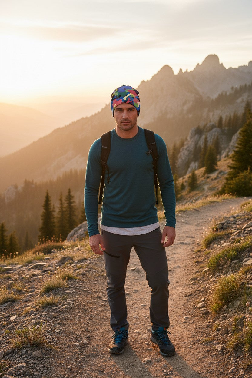 Rainbow Multi Camo Adventure Beanie - Double-Layered Outdoor Streetwear by StayClothed.com