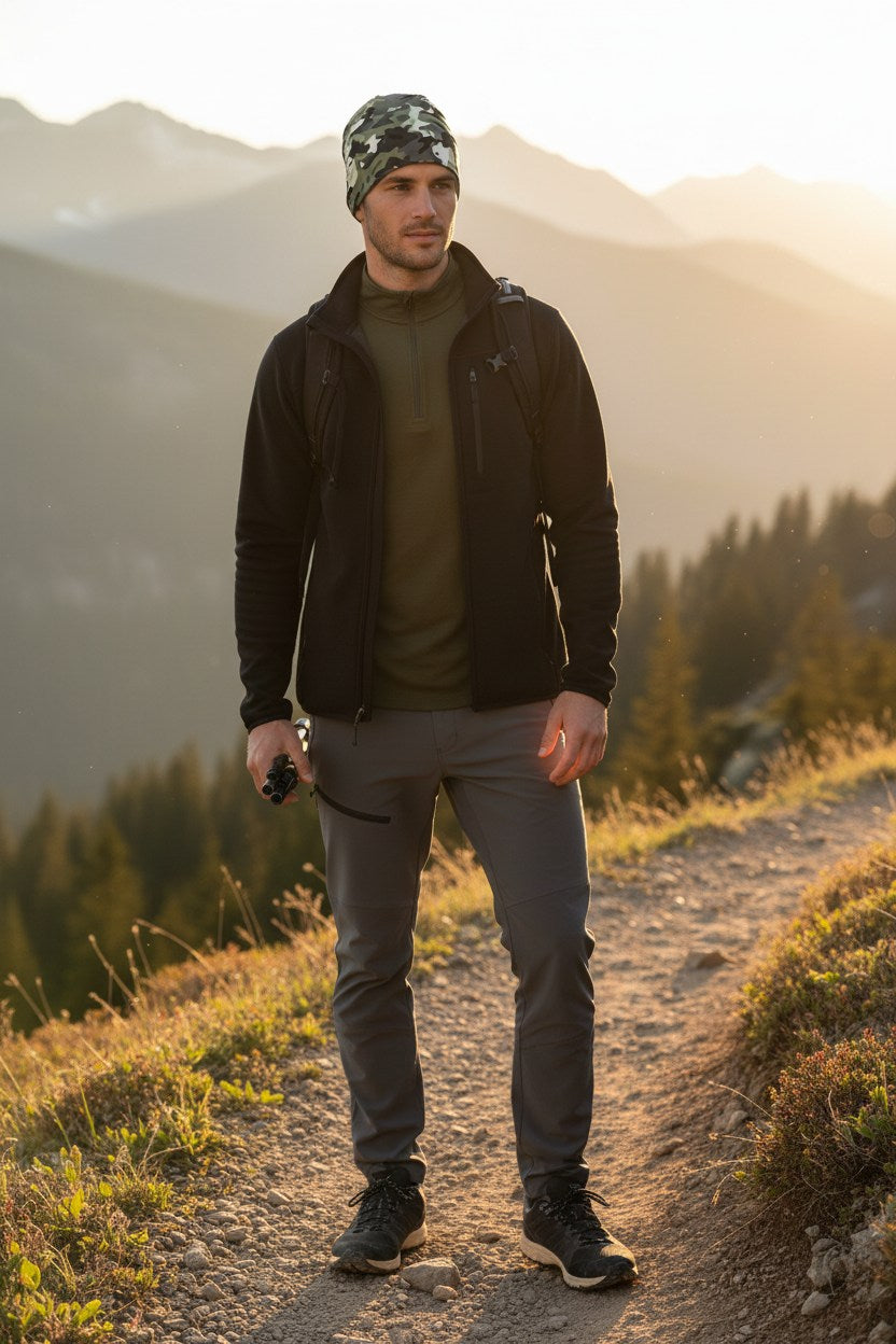 Urban Black Camo Adventure Beanie - Double-Layered Outdoor Streetwear by StayClothed.com