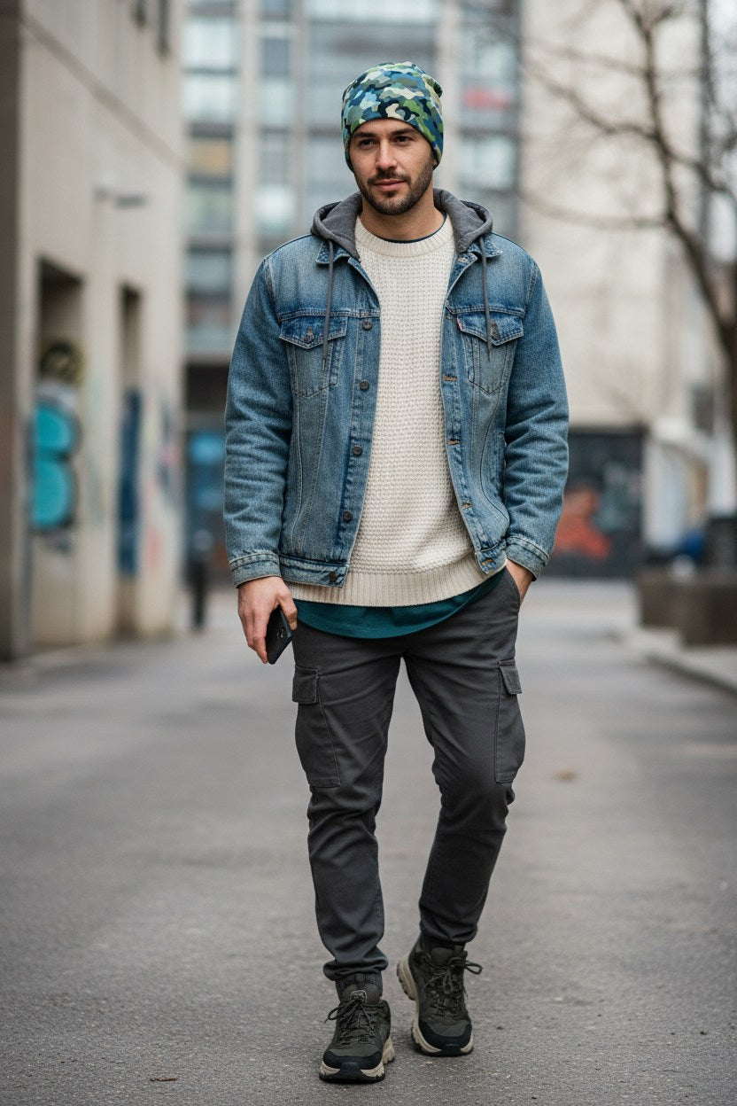 Ocean Green Camo Adventure Beanie - Double-Layered Outdoor Streetwear by StayClothed.com