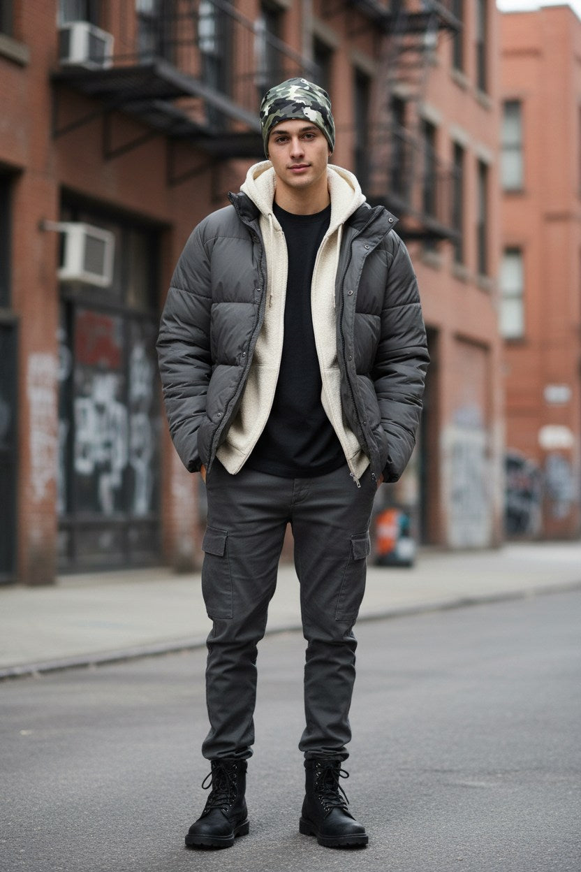 Urban Black Camo Adventure Beanie - Double-Layered Outdoor Streetwear by StayClothed.com