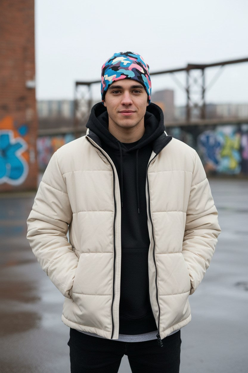 Blue Pink Camo Adventure Beanie - Double-Layered Outdoor Streetwear by StayClothed.com